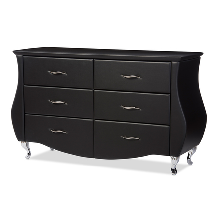 Baxton Studio Enzo Modern and Contemporary Black Faux Leather 6-Drawer Dresser 120-6440